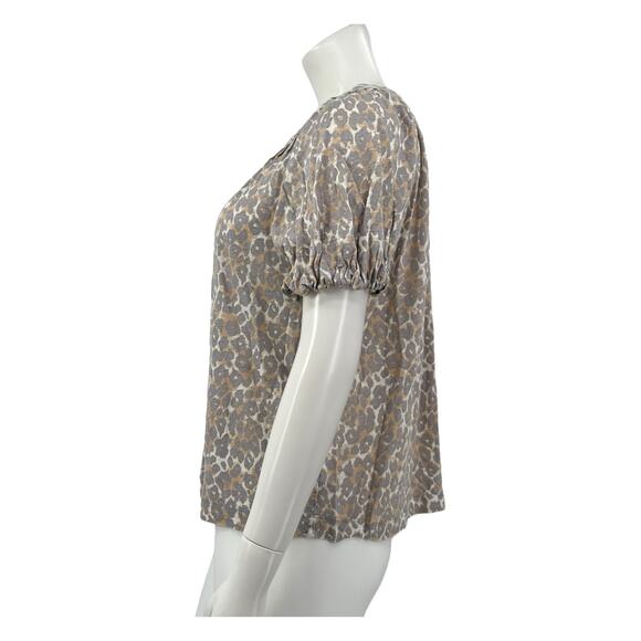 Maeve Anthropologie Top Womens Small Leopard Print 100% Linen Puff Sleeves Gray - Picture 4 of 8